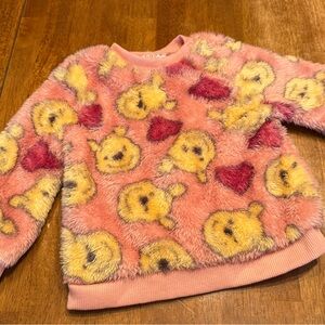 Disney Pink Fuzzy Sweater with Pooh and Heart Pattern Size 18 months